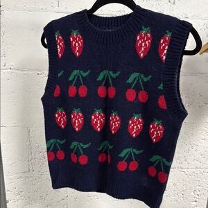 Navy Sweater Vest with Strawberry and Cherry Design RAILS - Size Small NWOT